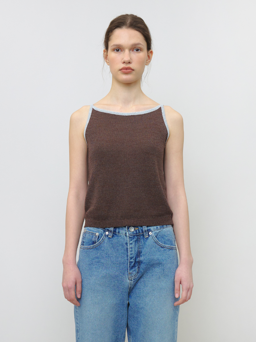 PAPER LINE SLEEVELESS KNIT TOP_Brown
