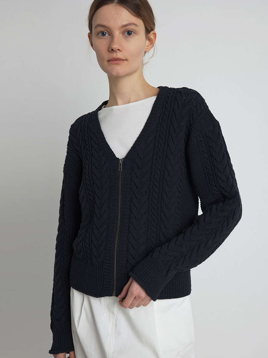 CABLE ZIP-UP CARDIGAN_Navy