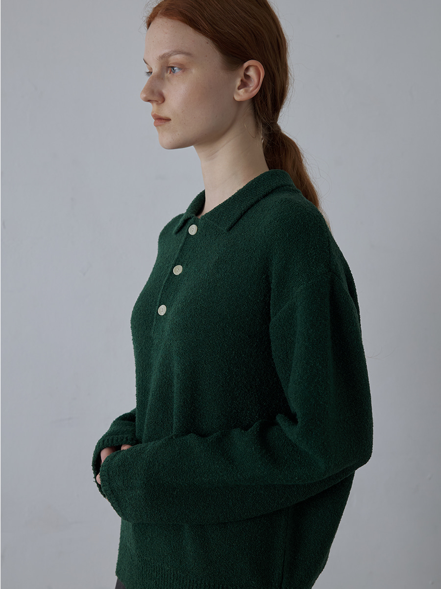 [WOMEN] BOUCLE POLO KNIT_Forest Green