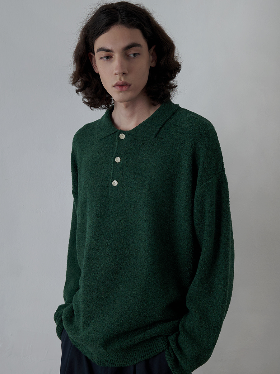 [MEN] BOUCLE POLO KNIT_Forest Green