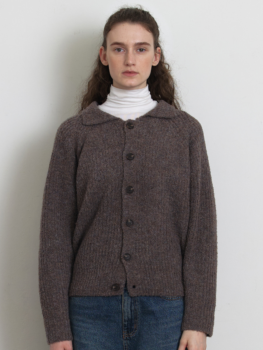 [WOMAN] WOOL BLENDED BOUCLE COLLAR CARDIGAN_Brown