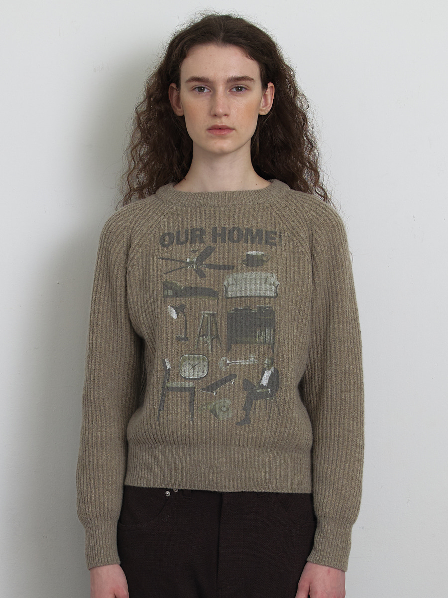 [WOMAN] OUR HOME PRINTING SWEATER_Khaki Beige