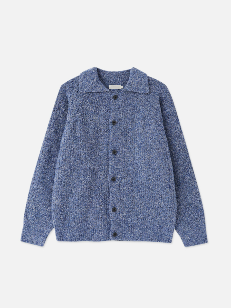 [WOMAN] WOOL BLENDED BOUCLE COLLAR CARDIGAN_Blue