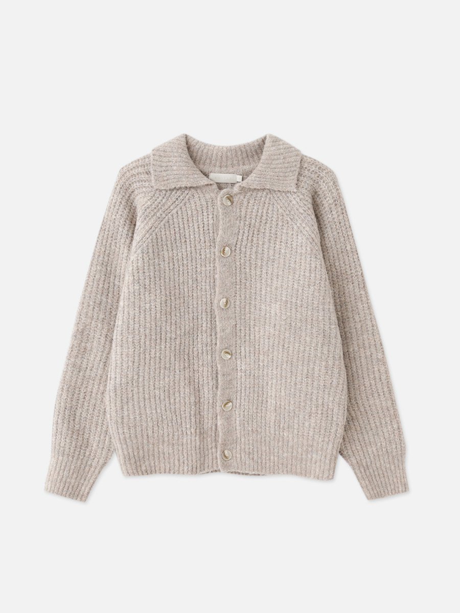 [WOMAN] WOOL BLENDED BOUCLE COLLAR CARDIGAN_Oatmeal